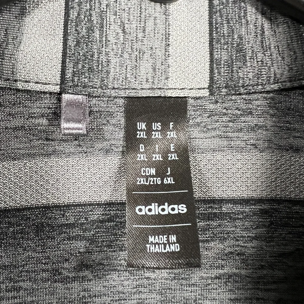 Adidas Polo Shirt Mens 2XL XXL Black Striped Short Sleeve Performance Casual